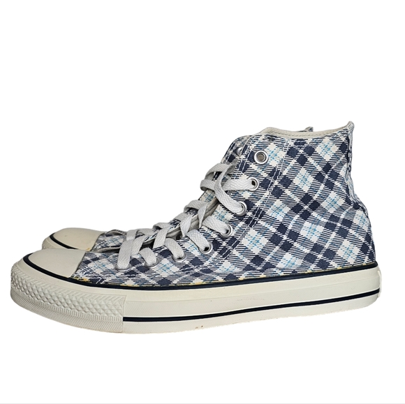 Converse Blue Plaid Hightops Sneakers 8.5 - Picture 8 of 10